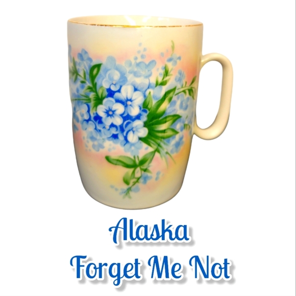 Vtg Cup Tea Coffee Hot Chocolate Gold Trimmed Porcelain Forget Me Nots Flowers - Picture 1 of 5